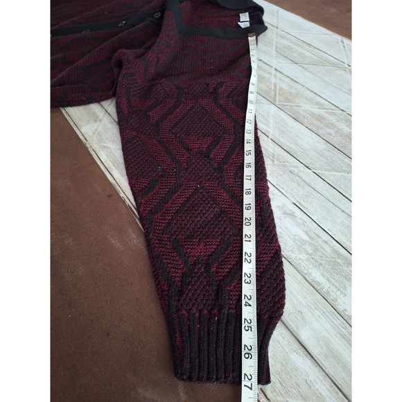 Men's Burgundy & Black Patterned Cardigan Sweater - Picture 12 of 12